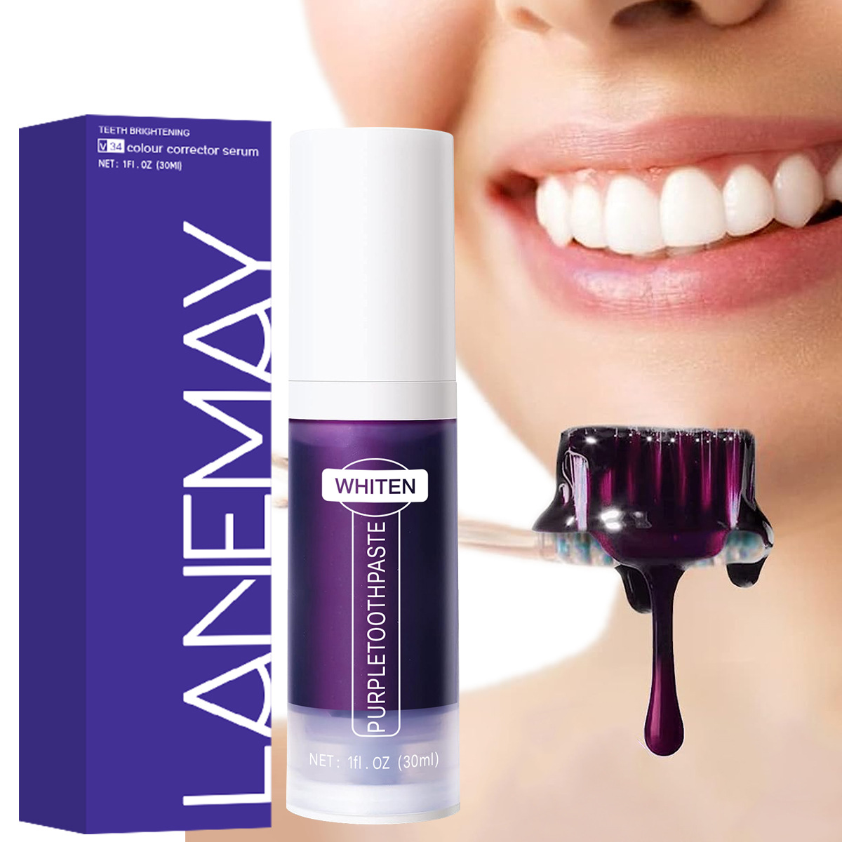 Teeth Whitening Yellow Teeth - Purple Toothpaste Color Corrector Serum -